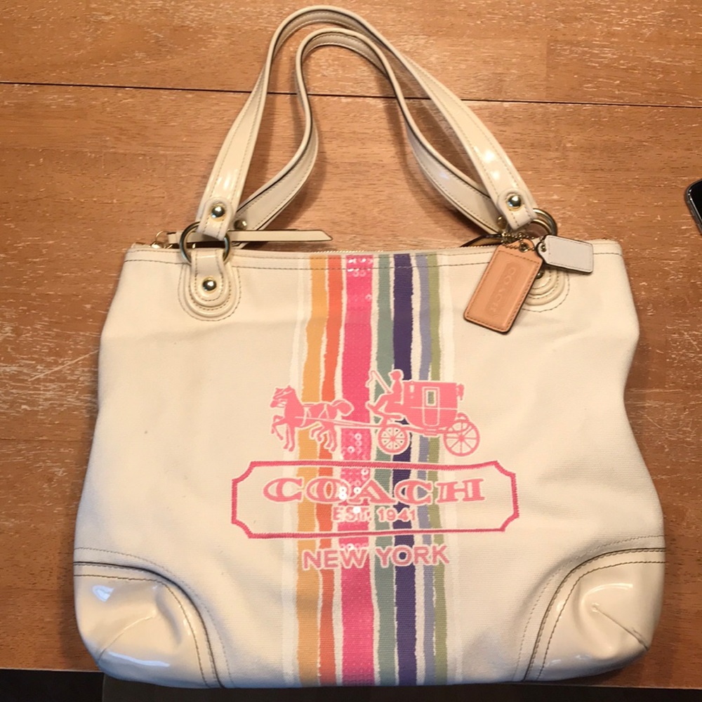 Coach Poppy Legacy Stripe Glam Tote